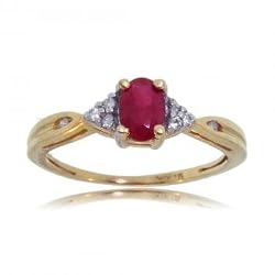 Oval Red Ruby & White Diamond Ring Size 7 in Solid Yellow Gold