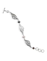 CleverSilvers 7.5"+1" Textured Silver Leaf And Cultured Freshwater Pearl Bracelet