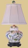 Formal Fine Quality Asian & Oriental Home D&eacute;cor - 15" Small Porcelain Lily Cover Jar Desk Lamp