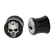 Black Acrylic Double Flare Plug - 3D Skull Logo - 00g - Sold as a Pair