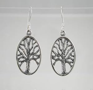 Oval Tree of Life Dangle Earrings in Sterling Silver, #9222