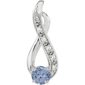 Genuine IceCarats Designer Jewelry Gift 14K White Gold Tanzanite & Diamond Pendant. .04 Ct Tw/04.00 Mm Genuine Tanzanite And Diamond Pendant Tanzanite & Diamond Pendant In 14K White Gold