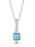 18k White Gold or Yellow Gold Blue Topaz and Diamond Pendant