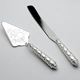 QUILTED CAKE KNIFE AND SERVER WITH SET IN STONES