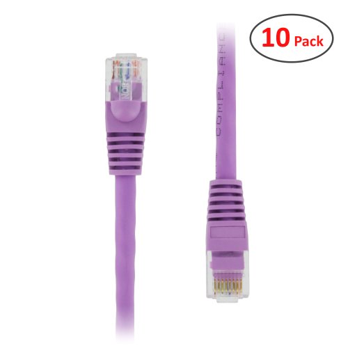 (10 PACK) 3 FT RJ45 CAT (6E) 550MHZ MOLDED ETHERNET NETWORK PATCH CABLE - PURPLE - Lifetime Warranty