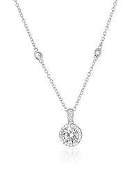 Myia Passiello "Timeless" Platinum-Plated Silver and Swarovski Zirconia Halo Pendant Necklace, 18"