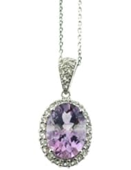 O&G Australia Natural Amethyst & White Topaz Pendant(5.47cttw), Set in Rhodium Plated 925 Sterling Silver with an Adjustable Cable Chain