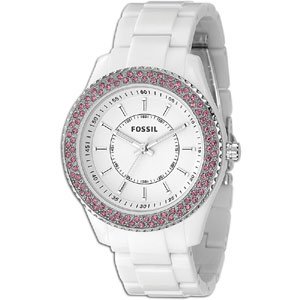 Fossil White Resin Watch With Pink Stones - Women'