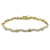18K Gold Over Silver Diamond Accent Emerald Link Bracelet