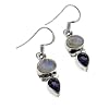 Genuine Rainbow Moonstone and Violet Iolite Sterling Silver Hook Earrings