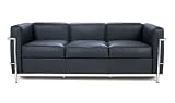 Le Corbusier style Petit Sofa (L2) in Black, 100% Italian Leather. 45-day Money-back Guarantee!