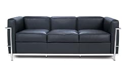 Le Corbusier style Petit Sofa (L2) in Black, 100% Italian Leather. 45-day Money-back Guarantee!