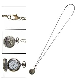 Bronze Tone Butterfly Carved Case Pocket Chain Necklace Watch: Health &amp; Personal Care