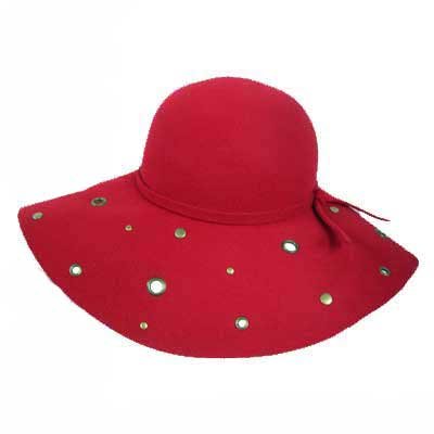 Buy RED SEXY STUDDED & RIVITED WOOL WIDE BRIM FLOPPY HAT