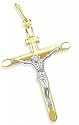 14K YELLOW and WHITE GOLD CROSS CRUCIFIX CHARM PENDANT