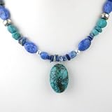 Beaded Lapis and Turquoise Necklace with Turquoise Drop
