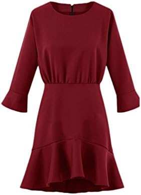 MiYang Women's Long Sleeve Solid Color Shirring Detiail Flare Dress