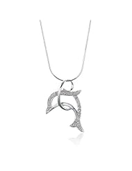 925 Sterling Silver Cubic Zirconia CZ Diamond Stone Jumping Dolphin Pendant Necklace 18 Fashion Jewelry for Women - Nickel Free