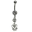 Stainless Steel Belly Ring with Clear Australian Crystals - Dangling hearts 14g/5mm ball