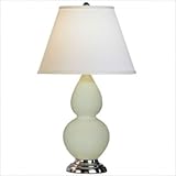 Robert Abbey 1698X Double Gourd - Accent Lamp, Pistachio Green Glazed Ceramic Antique Silver Finish and Pearl Dupioni Fabric Shade