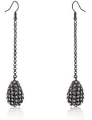 Black Diamond Cluster Hematite Line Drop Earrings