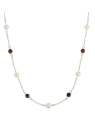 Sterling Silver Chain, Freshwater Pearl and 6 Station Garnet Necklace, 18"