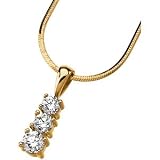 14K Yellow Gold Three 3 Stone Cubic Zirconia Pendant with 18 Inch Diamond Cut Snake Chain