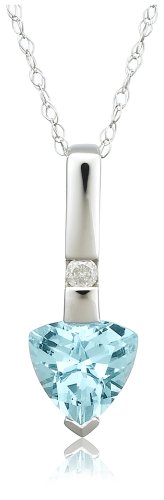10k White Gold Trillion Cut Aquamarine and Diamond Pendant