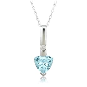 10k White Gold Trillion Cut Aquamarine and Diamond Pendant by Aquamarine Jewelry