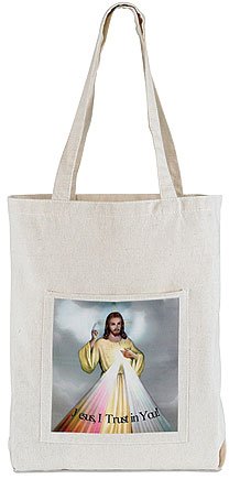 Catholic Divine Mercy Jesus I Trust in You Devotional Large 15 Inch Square Canvas Purse Tote Bag
