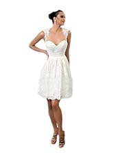 A-line Sweetheart  Open-Back Pleated Lace Knee Length Wedding Dress  With Ruffles