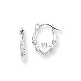 14k White Gold Claddagh Hoop Earrings