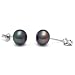 Pair of 8.0-9.0 mm, Button-Shape, Black Freshwater Pearl Stud Earrings