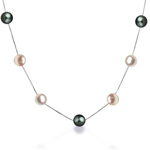 Bling Jewelry 925 Silver MultiColor Freshwater Cultured Pearl Tin Cup Necklace