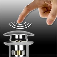 Design Popup Ventil Push open als Ablaufventil Ablaufgarnitur f�r Ihr Waschtisch / Waschbecken passend zu Ihren Armaturen im Bad/Badezimmer oder f�r die Sp�le / Becken in der K�che Siphonabdeckung chrom (verchromt) - Auf und zu durch antippen