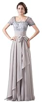 Hot Sale Herafa Short sleeve A-Line Prom Dresses Floor Length Delicate Beading Grey Size:18
