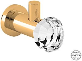 Rock Towel Robe Hook, Small Decorative Bathroom, Towel Holder, Brass with Big Swarovski Crysta Diamondl, Wall Mounted, Small Bathroom Ideas, Made in Spain (European Brand) (Polished Gold)