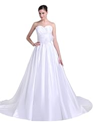 A-line Strapless Sweetheart Satin Spring Fall Winter Ruched Pleated Wedding Dress  with a Court Train 