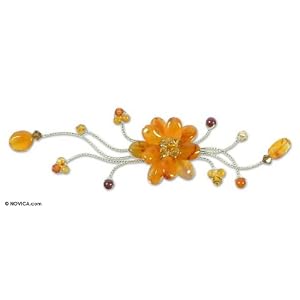 Carnelian and garnet brooch, 'Golden Bouquet' 5 W 1 L by