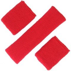 3 piece Sweatband Set - 1 Headband & 2 Wristbands - Red - Sports - Tennis