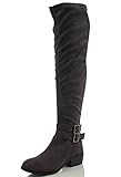 Breckelle's Women's Medison -16 Suede Double Buckle Strap Over the Knee Flat Boot, Grey, 9 M US