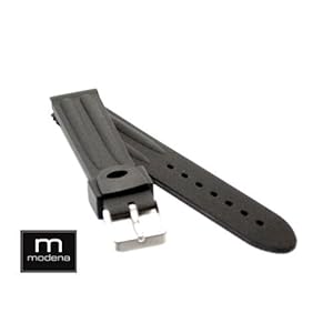 20mm All Black Ridged Rubber MODENA Rubber watch band w/ Tang Buckle (Misc.)