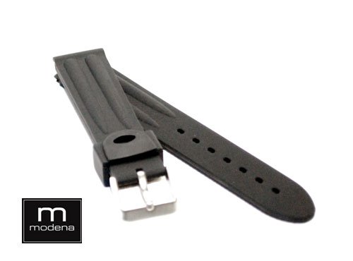 20mm All Black Ridged Rubber MODENA Rubber watch band w Tang Buckle Misc