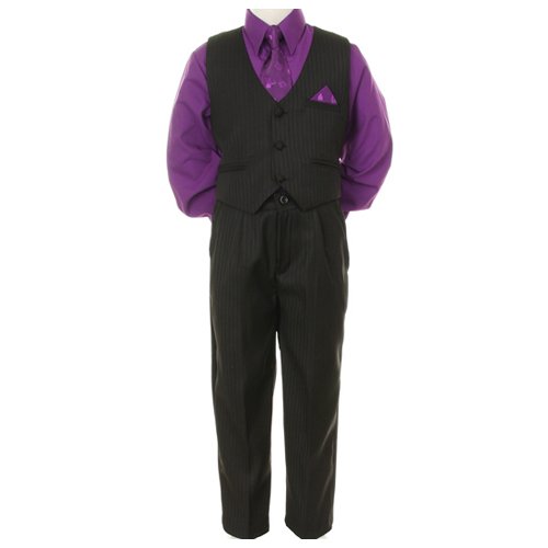 Boy Formal Wedding Pinstripe Suit 4Pc (Size 12/18M to 7)