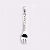 Sterling Silver Pendant - Fork - Clear Cubic Zerconia - 28mm Height