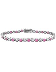 Pink Sapphire and Diamond Tennis Bracelet 14K White Gold 4.00 CT TGW