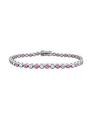 Pink Sapphire and Diamond Tennis Bracelet 18K White Gold 4.00 CT TGW