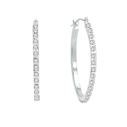 Diamond Hoop Earrings:Diamond Fascination 14K White Gold Diamond Accent Oval Hoop Earrings Images