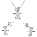 Sterling Silver Rhodium Plated Dragonfly Set - Necklace and Earrings