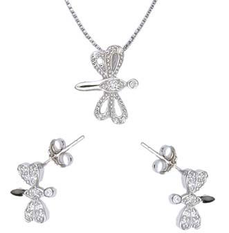 Sterling Silver Rhodium Plated Dragonfly Set - Necklace and Earrings